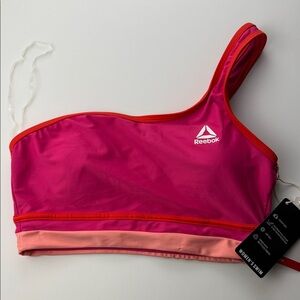 Reebok One Shoulder Bikini Top M Fuchsia Coral Sport Swim Athleisure Women NWT